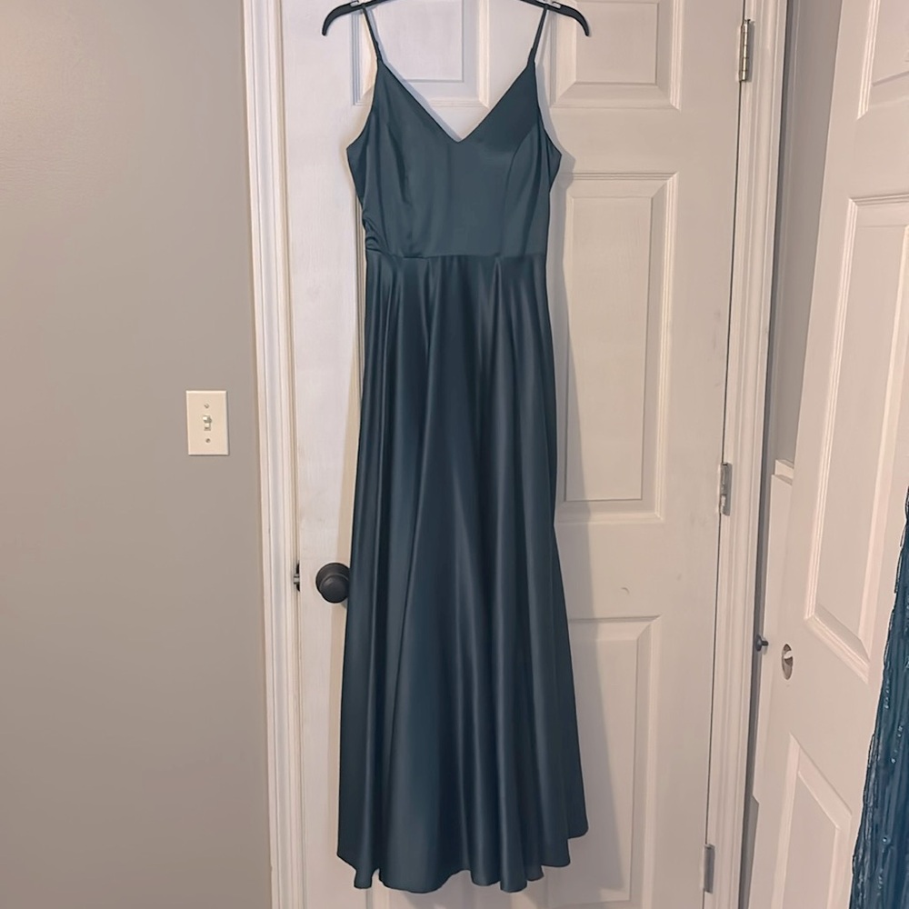 Satin formal dress w/pockets, hunter green, size 9/10